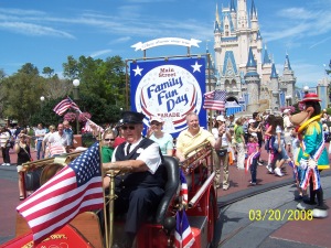 Riding in the afternoon parade at Disney World in 2008.