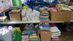 The books sent by my church at the Baptist training Center in Belize, ready to be transferred to Heart House.